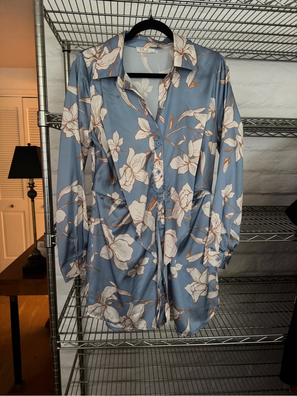 Blue Floral Button-Up Blouse/Mini dress